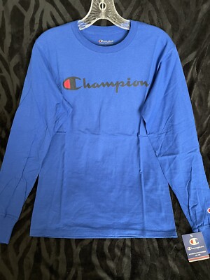 Champion Mens Womens Blue Athletic Long Sleeve T-Shirt Size Small