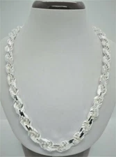 Handmade 9mm Rope Chain Necklace 925 Solid Sterling Silver  Men's size 20"-30"
