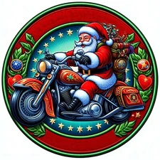 Santa Riding Motorcycle Patch iron-on Applique Christmas Badge Funny Humor Bike