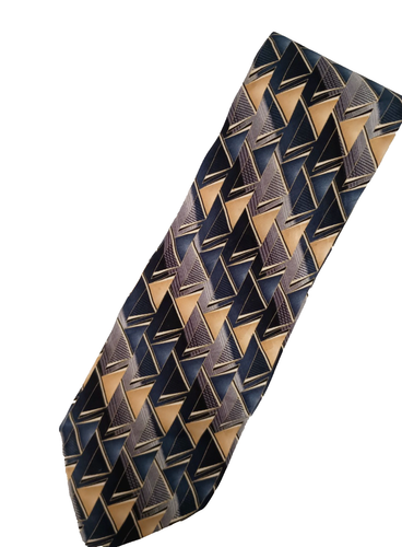 Pierre Cardin Men's Tie Classic Style Silk Navy Gold Silver Geometric All Season - Picture 5 of 16