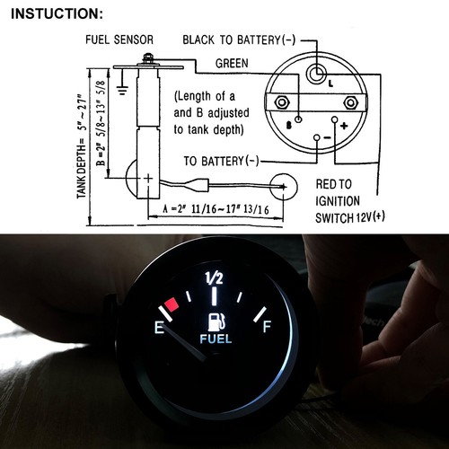 2" Universal Fuel Level Gauge E-1/2-F Pointer 52mm Fuel Tank Meter LED 12V W8E9 - Bild 6 von 12