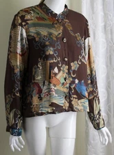 Citron Santa Monica L M Asian Japanese Silk Art-Wear Burnout Jacket Top Topper