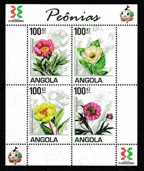 Angola 2011 MS Peonies SC# 1371e MNH Mint/Never Hinged