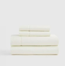 NWT QUINCE GIZA COTTON SHEET SET 4 PIECE KING IVORY SHEETS LUXURY RETAIL 159.90