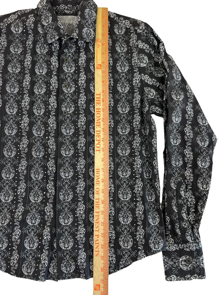 Camisa Elvis Jesus Hombres Negra Manga Larga Abotonada Estrás Talla M Estampado Guitarra  Foto 2 de 4