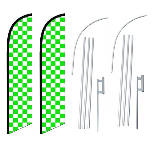 Checkered GreenWhite Swooper Flutter Feather Flag | 3ft W x 11.5ft Tall - Picture 3 of 3