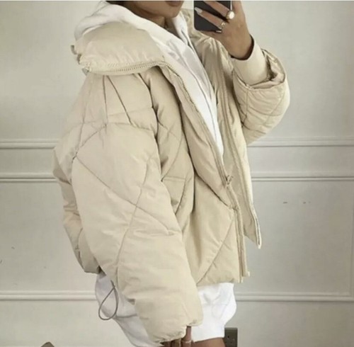 Zara Ecru high neck Rubberised Puffer 