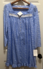 NWT EILEEN WEST Womens S 100 Cotton Long Sleeve Nightgown Blue Flowers