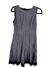Tommy Hilfiger Dress Womens 6 Blue White Houndstooth Earthcore Lace Hem A-Line