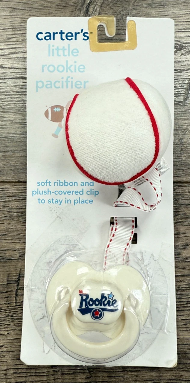 Baby Boy New Vintage Carter's 2pc Baseball Rookie Pacifier & Holder