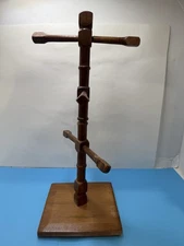 Vintage Wooden Mug Tree Stand With Multiple Pegs For Hanging Mugs H 14.5” W 5.5”