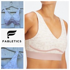 Fabletics Sports Bra Medium Support White Pink Floral Activewear Workout Top