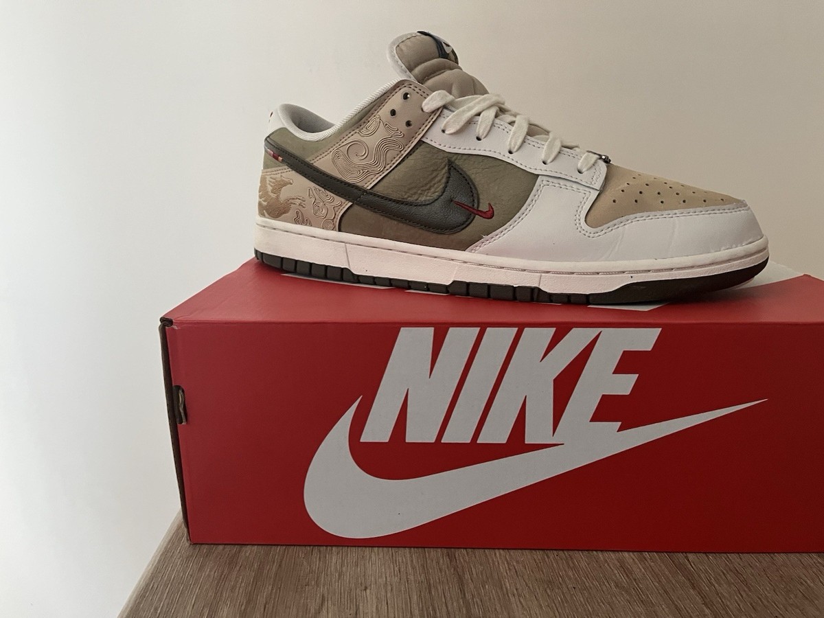 Nike Dunk Low Paisley Men's Sneakers Beige Olive White Black Low Top Lace Up — product photo 5 of 6