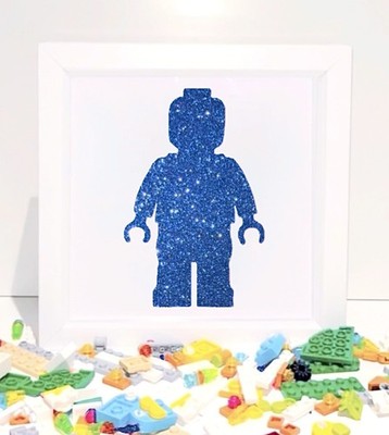 Blau Glitzer Lego Ersatz Stein Stück Minifiguren Konvolut Aufbewahrung Display Rahmen Kinder 