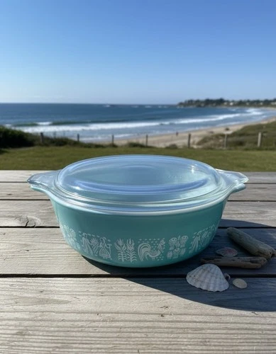 Vintage Pyrex 471 Blue Turquois Amish Butterprint Casserole Dish with Glass Lid