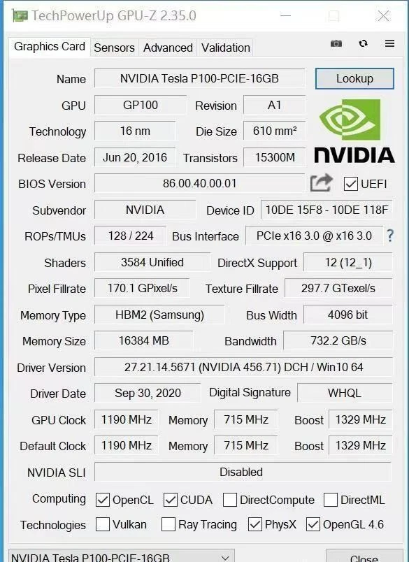 NVIDIA Tesla P100 16GB HBM2 PCIE3.0x16 GPU CUDA AI Compute Graphics Video Card - Image 2 of 4
