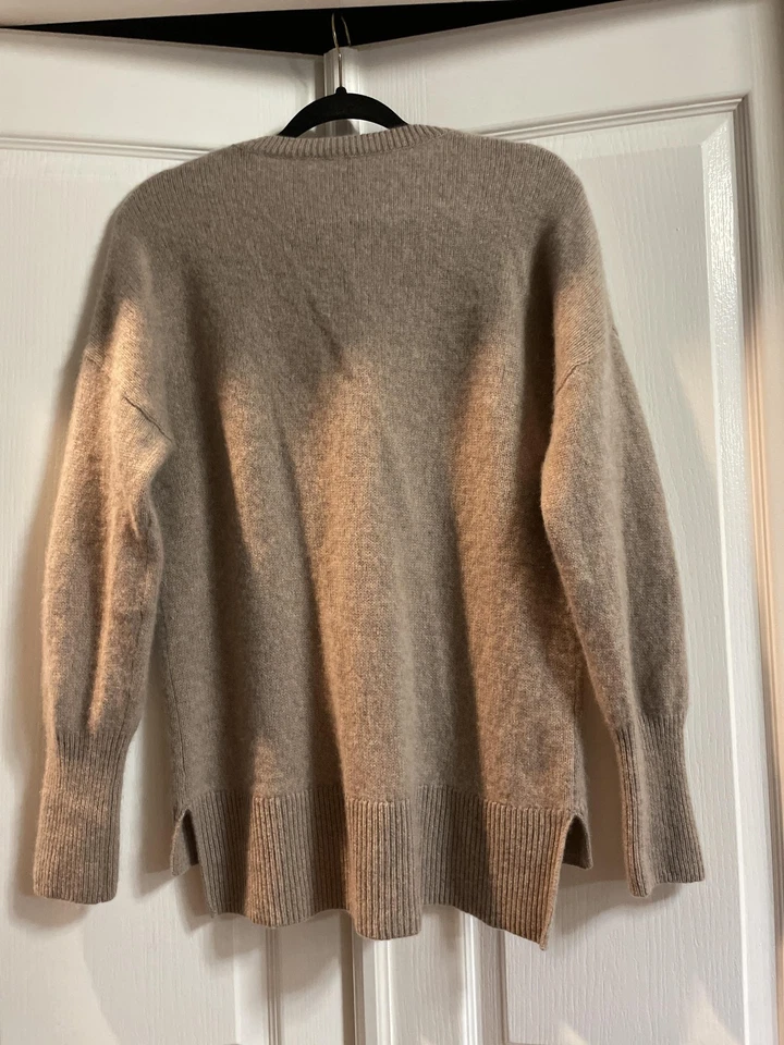 Suéter de cachemir AQUA para mujer XL beige topo cuello redondo 100 % cachemir aberturas laterales Foto 2 de 4