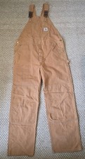 Vintage Y2K CARHARTT USA R01 44 x 32 Brown Canvas Duck Double Knee Overalls