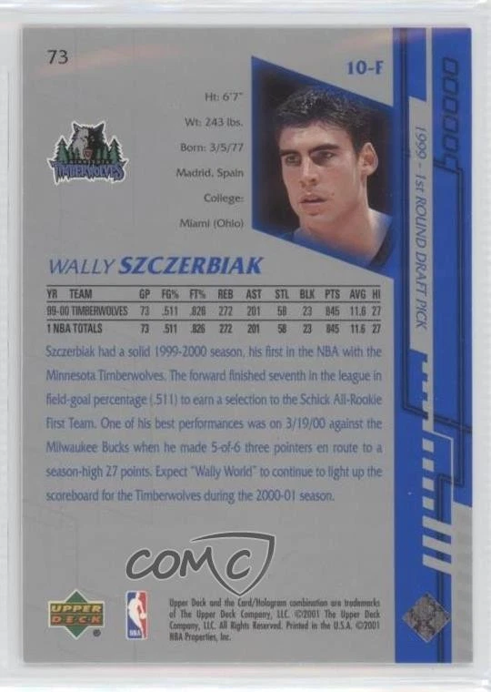 2000-01 Upper Deck Encore Wally Szczerbiak #73 - Image 2 of 2