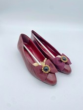 Vintage AJ Valenci Oxblood Leather Flats Womens 6 Pointed Toe Bow Burgundy