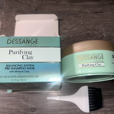 Dessange Paris Purifying Clay Pre-Shampoo Mask 5.1oz With Application Brush-NIB