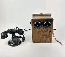 Antique Vintage Northern Electric Telephone Phone Wood Oak Hand Crank Ringer Box