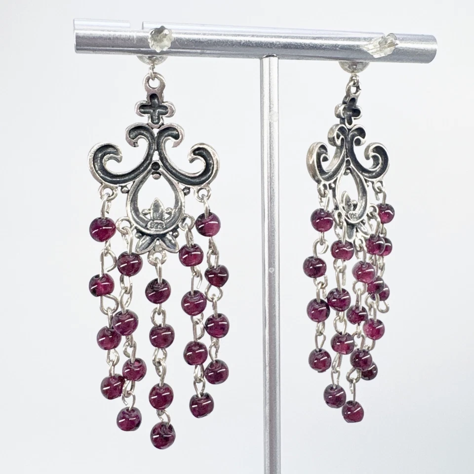 Pendientes colgantes de araña granate de plata esterlina maciza de colección tamaño 2,5" de largo Foto 4 de 4