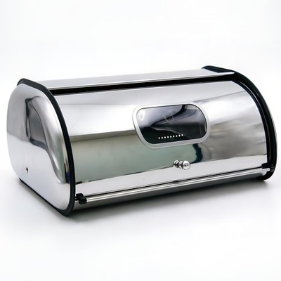Stainless Steel Large Bread for Kitchen Countertop, Roll Top Metal Bread Stor...