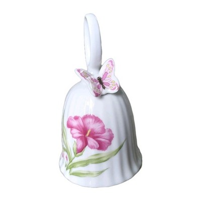 Glocke Blumenmuster mit Schmetterling weiß Keramik 13 cm hoch neuwertig