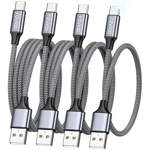 USB C Cable 4pack 0.5m 1m 2m 3m Nylon Braided Grey