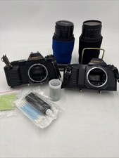 Lot 2 Canon T50 35mm Film Camera 75-205/80-200 Zoom Lenses Hoya Filter Working