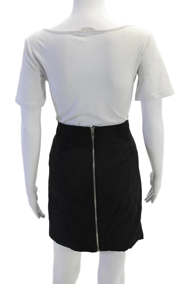 Falda lápiz corta Rag & Bone para mujer con detalle de bolsillo con cremallera negra lisa talla 6 Foto 3 de 4