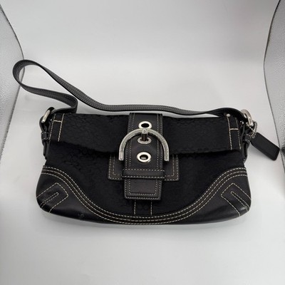 Vintage Y2k Coach Soho Black Jacquard Demi Baguette Flap Shoulder