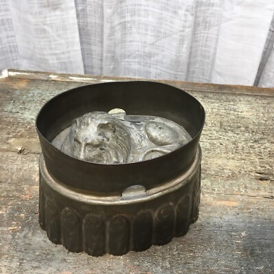 #ad ANTIQUE PRIMITIVE TIN SWEETMEAT MOLD RECUMBENT LION 19th CENTURY RARE $174.99