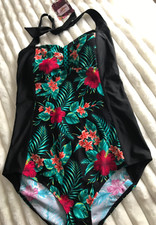Joe Browns Womens Floral Swimsuit Tie Halter Neck One Piece Uk 18 black padded