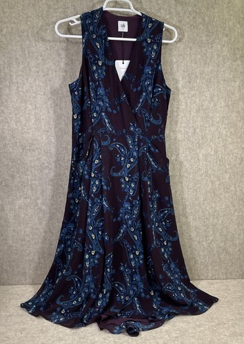 NWT! Cabi Paisley Floral Below Knee Dress with pockets Plum Purple Size 8