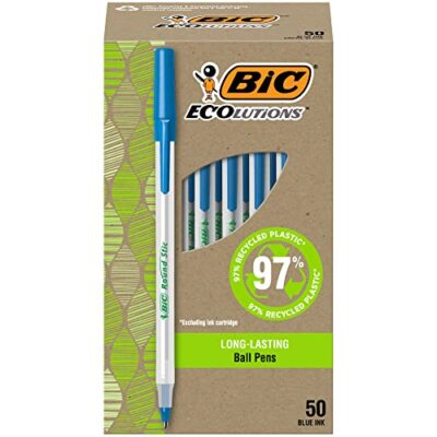 Ecolutions Round Stic Ballpoint Pens, Medium Point (1.0mm), 50-Count Pack, Bl...