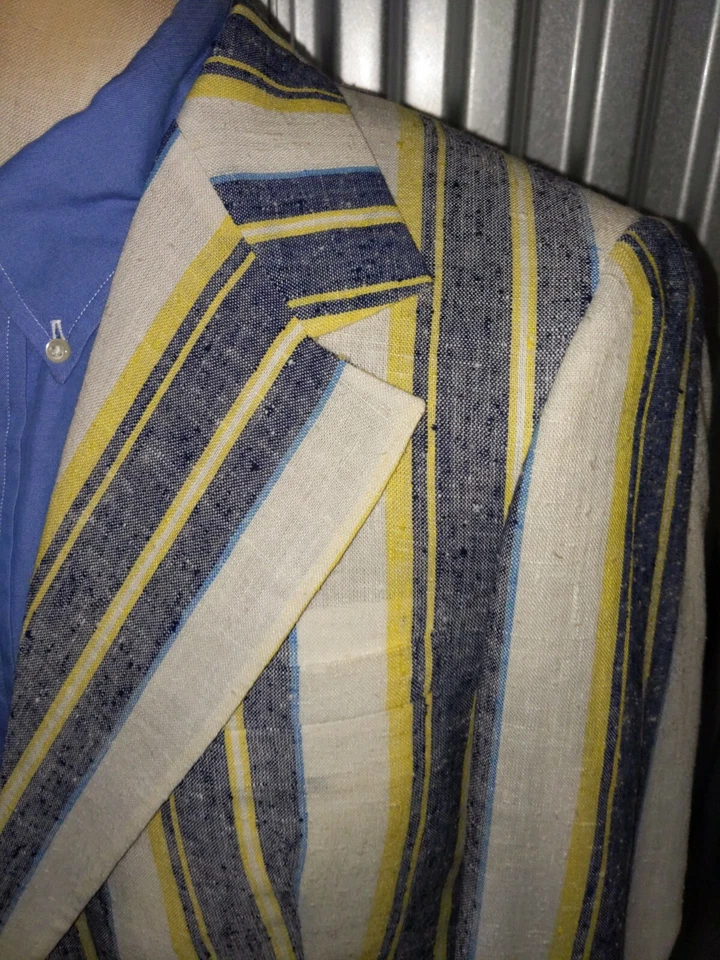 Chaqueta Abrigo Blazer 38R ICONIC 60s 70s Vela Rayas Yate Amarillo Azul Algodón Foto 4 de 4