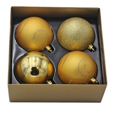 Christmas Baubles 4 Pack 80mm Shatterproof Tree Decoration Gold