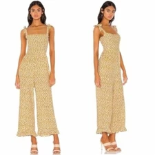 Faithfull the Brand Frankie Yellow Floral Jumpsuit Sz 4 Small Sunflower Print