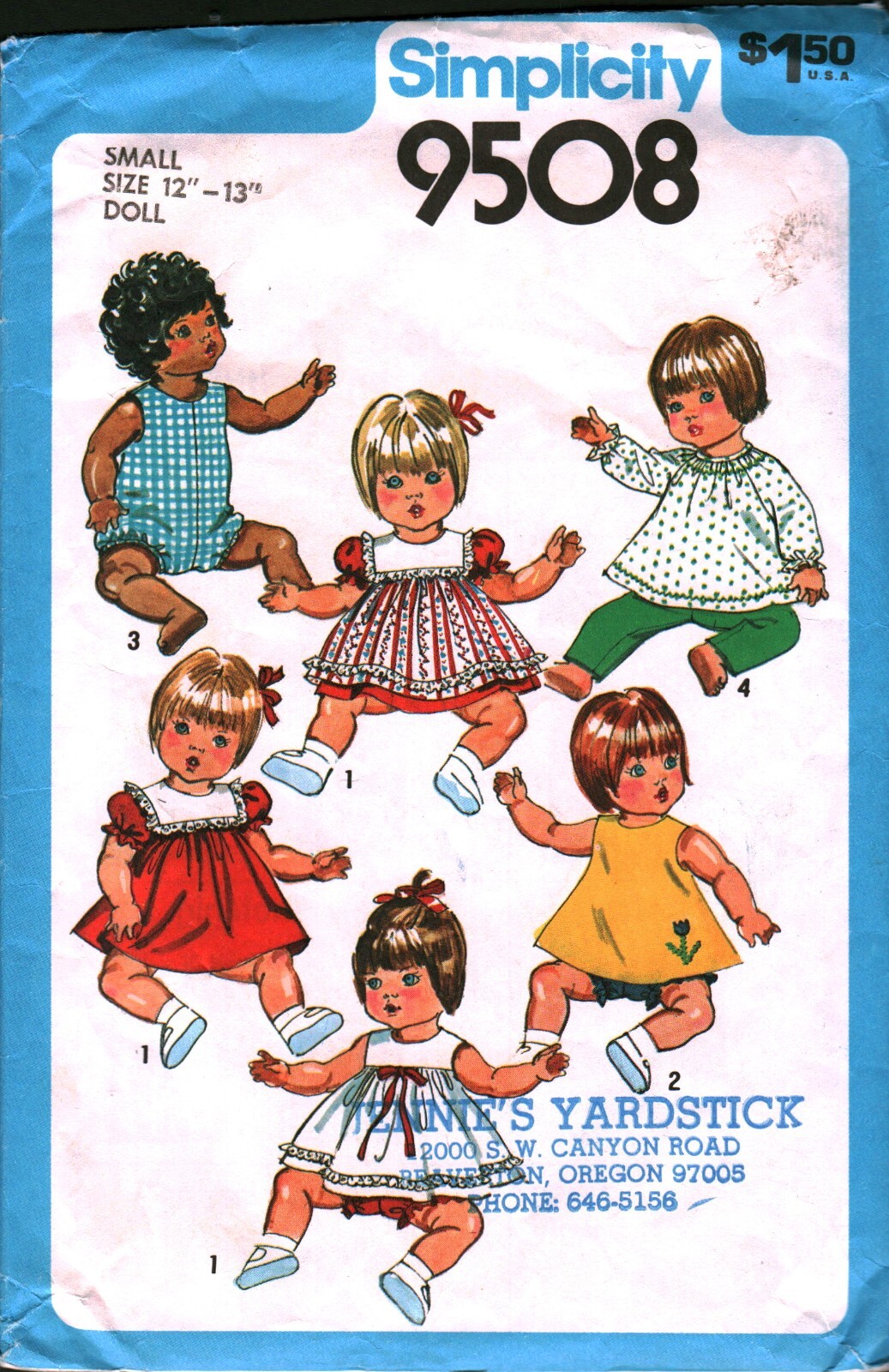 9508 Vintage Simplicity Sewing Pattern 1970s Doll Clothes Sm