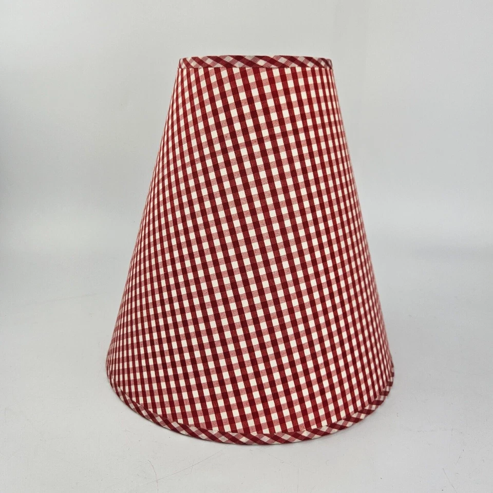 Pantalla de lámpara con forma de cono de tela de colección roja blanca a cuadros 9" Foto 4 de 4