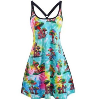 Pink Psychedelic Tie Dye Mushroom Dress, Size S, Brand New