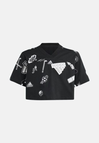 Adidas T-Shirt Fille Marque Love Crop Tee - Couleur: Black / Mgh Solid - Photo 1/5