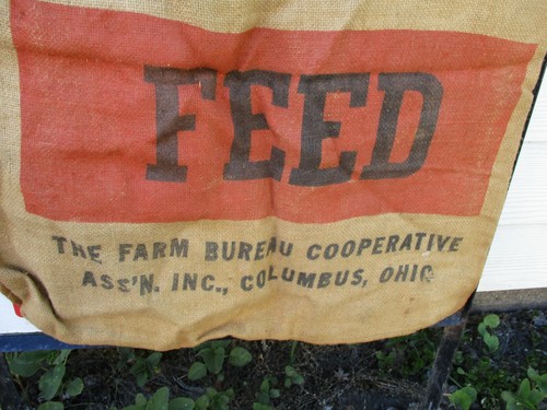 100lb Columbus OH. Landmark Feed Burlap Bag Sack Farm Bureau Cooperative vintage - Picture 2 of 6