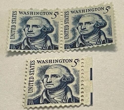 Vintage Three (3) Unused George Washington 5 Cent Blue US 1967 Postage Stamps - Picture 3 of 6