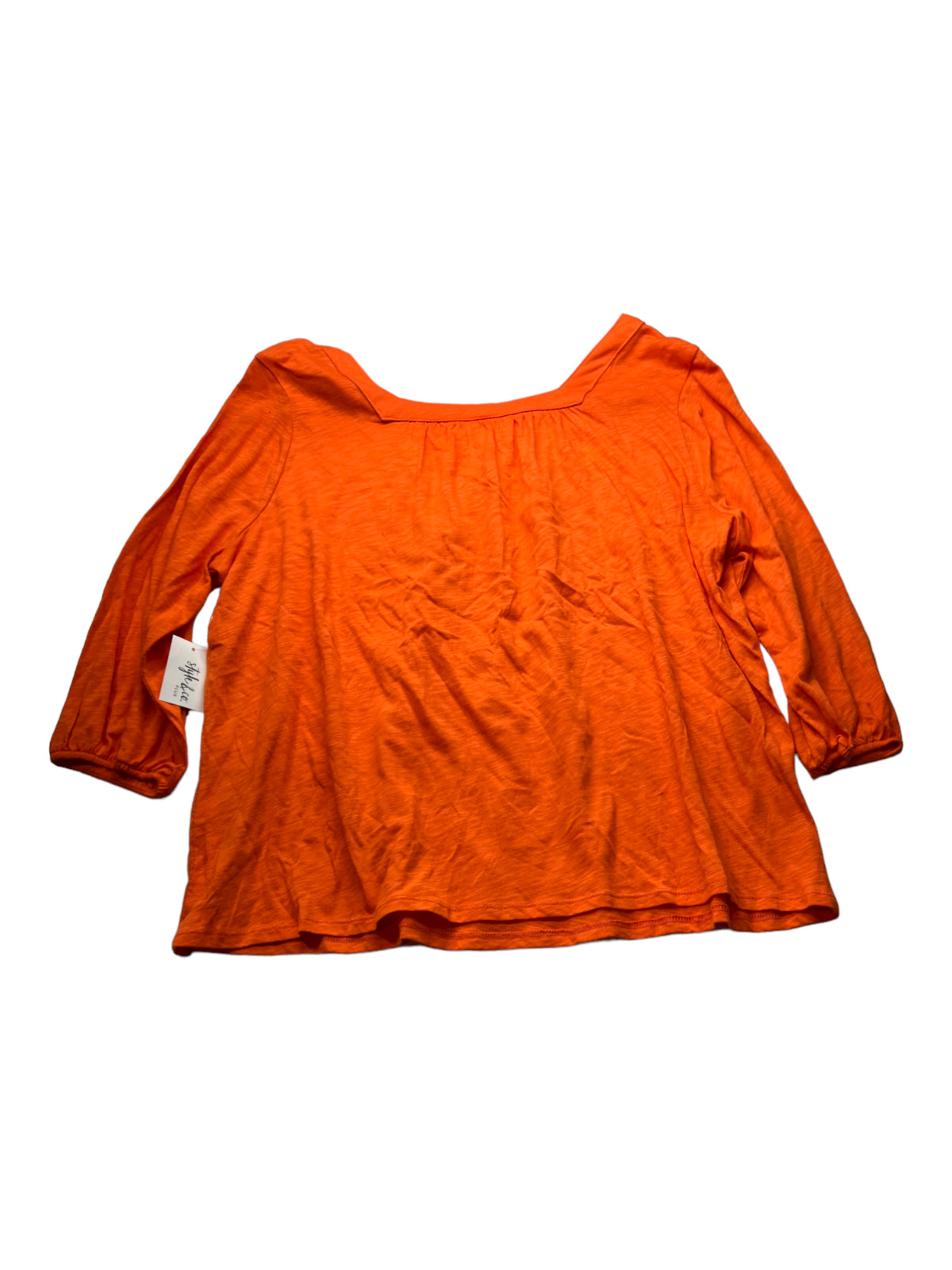 Style and Co Womens Blouse Orange Elastic Cuffs 3/4 Sleeve Top Plus 1X New