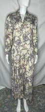 Vintage 1980s Laura Ashley Tea Dress US 8 Floral Pleats Buttons Midi Beige Blue