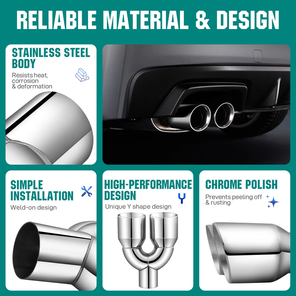 Punta de escape doble para Dodge Challenger SRT de 2,5" ID a 3,5" OD punta de tubo de escape Foto 4 de 4