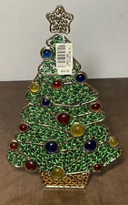 Beaded And Jeweled Woven Wire Christmas Tree Tea Light Votive Candle Holder 10"